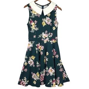 Smak Parlour Green Floral Print Sleeveless Collared Babydoll Dress & Pockets L